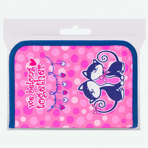 Пенал с наполнением BRAUBERG, 1 отделение, 1 откидная планка, полиэстер, 24 предмета, 21х14 см, "Friendly kittens", 270317