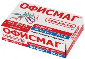 Скрепки ОФИСМАГ, 28 мм, цветные, 100 шт., в картонной коробке, Россия, 225210