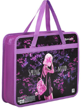 Папка на молнии с ручками BRAUBERG А4, 1 отделение, пластик, ширина 80 мм, &quot;Spring mood&quot;, 270869