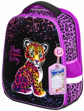 Ранец BRAUBERG FIT, 2 отделения, &quot;Leopard&quot;, велюровое покрытие, 38х27х14 см, 272025