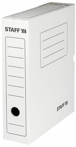 Короб архивный с клапаном А4 (260х325 мм), 75 мм, до 700 листов, микрогофрокартон, БЕЛЫЙ, STAFF, 128858