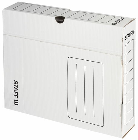 Короб архивный с клапаном А4 (260х325 мм), 75 мм, до 700 листов, микрогофрокартон, БЕЛЫЙ, STAFF, 128858