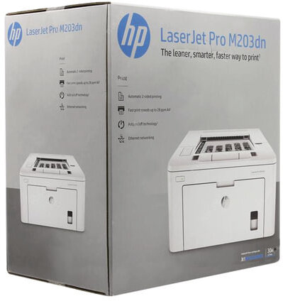 Принтер лазерный HP LaserJet Pro M203dn, А4, 28 стр./мин., 30000 стр./мес., ДУПЛЕКС, сетевая карта, G3Q46A