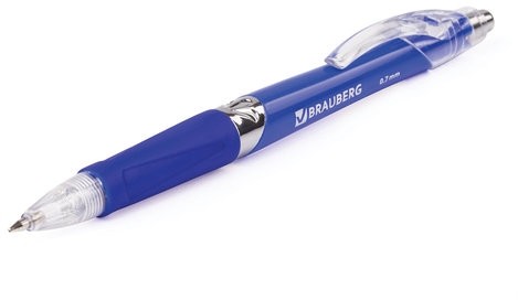 Ручка шариковая автоматическая с грипом BRAUBERG "Rave", СИНЯЯ, корпус синий, узел 0,7 мм, линия письма 0,35 мм, 141068