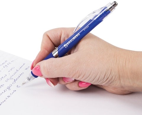 Ручка шариковая автоматическая с грипом BRAUBERG "Rave", СИНЯЯ, корпус синий, узел 0,7 мм, линия письма 0,35 мм, 141068