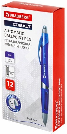 Ручка шариковая автоматическая с грипом BRAUBERG "Rave", СИНЯЯ, корпус синий, узел 0,7 мм, линия письма 0,35 мм, 141068