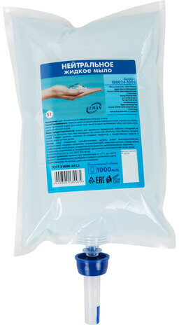 Картридж с жидким мылом одноразовый (Система S1) &quot;Нейтральное&quot;, синее, 1 л, KEMAN, 100024-1000