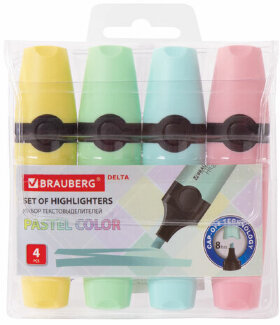 Набор текстовыделителей BRAUBERG 4 шт., АССОРТИ, &quot;DELTA PASTEL&quot;, линия 1-5 мм, 151735