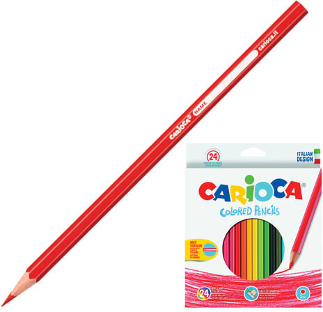Карандаши цветные CARIOCA, 24 цвета, шестигранные, заточенные, европодвес, 40381