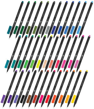 Ручки капиллярные (линеры), 36 ЦВЕТОВ, BRAUBERG ART, "Classic", трехгранные, металлический наконечник, линия письма 0,4 мм, 144150