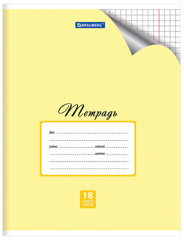 Тетрадь 18 л. BRAUBERG "ЭКО", клетка, обложка плотная мелованная бумага, ПАСТЕЛЬНАЯ С УГОЛКОМ, 402804