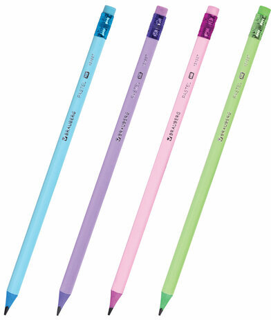 Набор карандашей чернографитных с ластиком BRAUBERG "PASTEL" 12 шт., HB, 181997