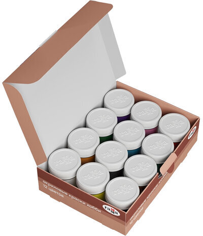 Краски акриловые декоративные ГАММА "Хобби", 12 цветов по 20 мл, в баночках, 3012198