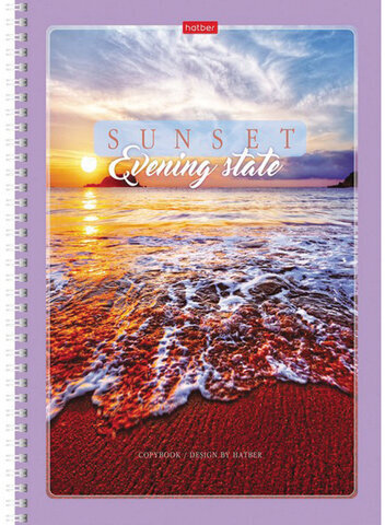 Тетрадь А4, 80 л., HATBER, гребень, клетка, обложка картон, "Закаты" (4 вида в спайке), 80Т4В1гр