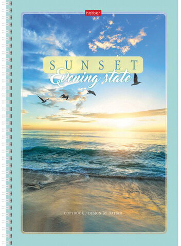 Тетрадь А4, 80 л., HATBER, гребень, клетка, обложка картон, "Закаты" (4 вида в спайке), 80Т4В1гр