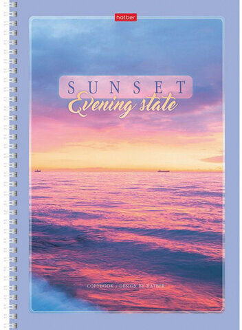 Тетрадь А4, 80 л., HATBER, гребень, клетка, обложка картон, "Закаты" (4 вида в спайке), 80Т4В1гр