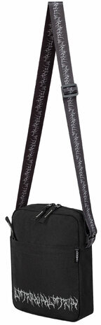 Сумка на плечо HEIKKI COMPACT (ХЕЙКИ) с карманом, черная с принтом, 23х17х5 см, 272629