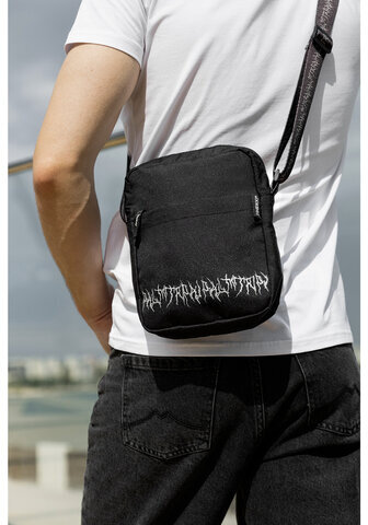 Сумка на плечо HEIKKI COMPACT (ХЕЙКИ) с карманом, черная с принтом, 23х17х5 см, 272629