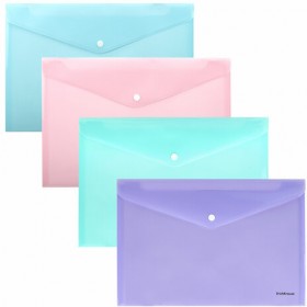 Папка-конверт с кнопкой ERICH KRAUSE &quot;Diagonal Pastel&quot;, А4, до 120 л., непрозрачная, ассорти, 0,18 мм, 50322