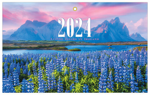 Календарь квартальный на 2024 г., 3 блока, 3 гребня, с бегунком, мелованная бумага, EXTRA, BRAUBERG, "Люпины", 115300