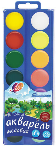 Краски акварельные ЛУЧ &quot;Фантазия&quot;, 14 цветов (8 классических + 6 флуорисцентных), 30С 1902-08