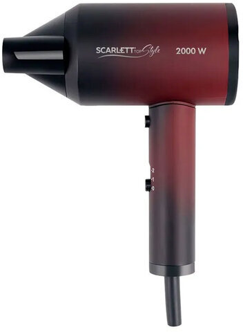 Фен SCARLETT SC-HD70I38, 2000 Вт, 2 скорости, 3 температурных режима, ионизация, черный/бордовый