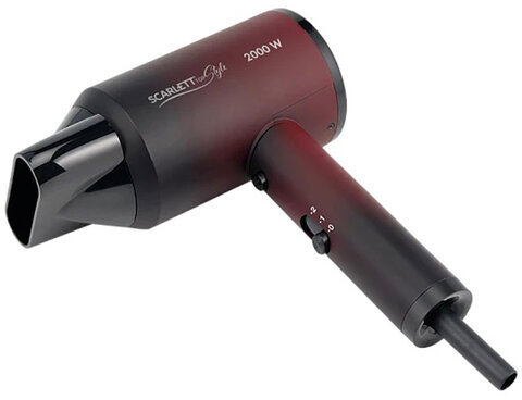 Фен SCARLETT SC-HD70I38, 2000 Вт, 2 скорости, 3 температурных режима, ионизация, черный/бордовый