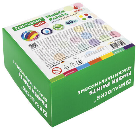 Краски пальчиковые для малышей от 1 года, 4 цвета по 40 мл, BRAUBERG KIDS, 192278