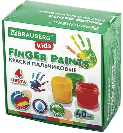 Краски пальчиковые для малышей от 1 года, 4 цвета по 40 мл, BRAUBERG KIDS, 192278