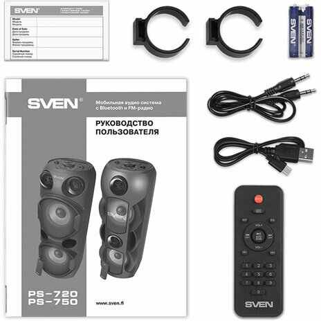 Колонка портативная SVEN PS-750, 80 Вт, TWS, Bluetooth, FM, USB, microSD, LED-дисп, черная, SV-019617