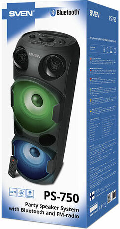 Колонка портативная SVEN PS-750, 80 Вт, TWS, Bluetooth, FM, USB, microSD, LED-дисп, черная, SV-019617