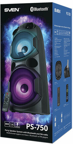 Колонка портативная SVEN PS-750, 80 Вт, TWS, Bluetooth, FM, USB, microSD, LED-дисп, черная, SV-019617