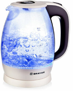 Чайник BRAYER BR1045BN, 1,8 л, 2200 Вт, закрытый нагревательный элемент, стекло, бежевый
