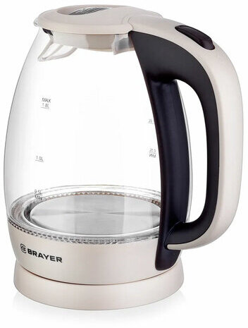 Чайник BRAYER BR1045BN, 1,8 л, 2200 Вт, закрытый нагревательный элемент, стекло, бежевый