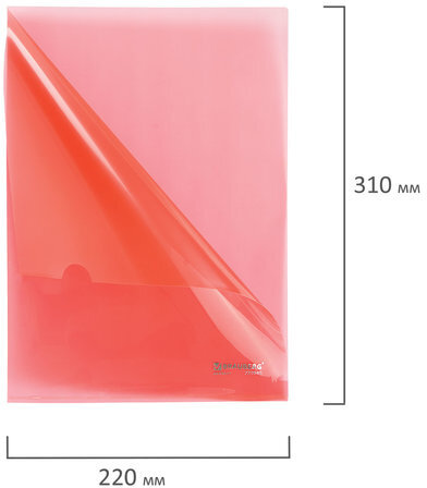 Папка-уголок жесткая BRAUBERG, красная, 0,15 мм, 221640