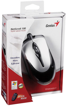 Мышь проводная GENIUS NetScroll 100 V2, USB, 2 кнопки + 1 колесо-кнопка, оптическая, чёрно-серебристая, 31010232100