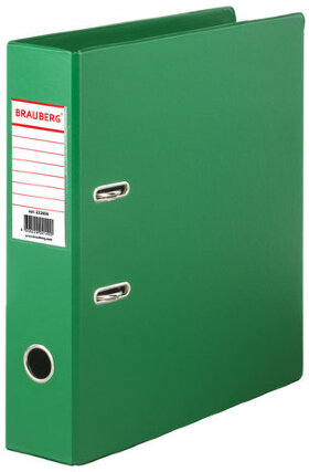 Папка-регистратор BRAUBERG с двухсторонним покрытием из ПВХ, 70 мм, светло-зеленая, 222654