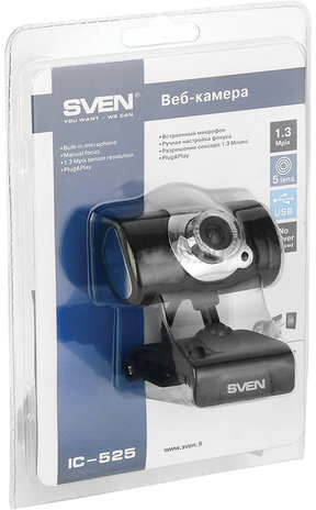 Веб-камера SVEN IC-525, 1,3 Мп, микрофон, USB 2.0, регулируемое крепление, черная, SV, SV-0602IC525