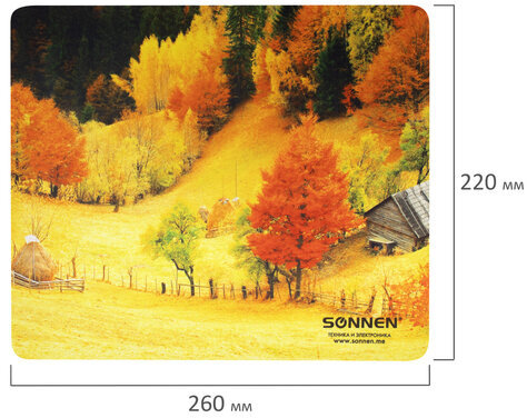 Коврик для мыши SONNEN "FALL", резина + ткань, 260х220х3 мм, 513297