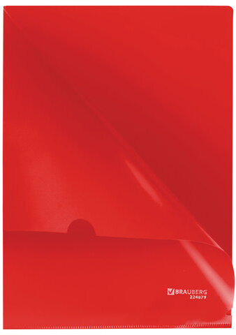 Папка-уголок жесткая, непрозрачная BRAUBERG, красная, 0,15 мм, 224879
