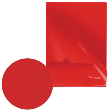 Папка-уголок жесткая, непрозрачная BRAUBERG, красная, 0,15 мм, 224879