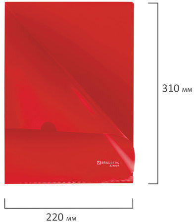 Папка-уголок жесткая, непрозрачная BRAUBERG, красная, 0,15 мм, 224879