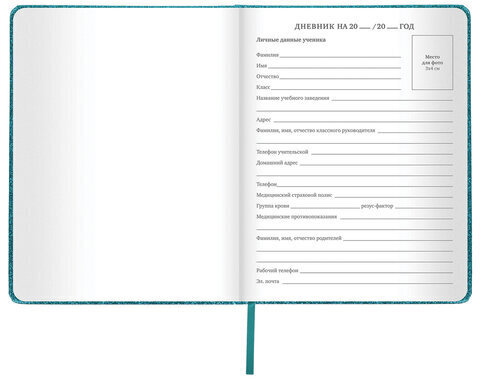 Дневник 1-11 класс 48 л., кожзам (твердая с поролоном), фольга, BRAUBERG "SPARKLE", бирюзовый, 105462