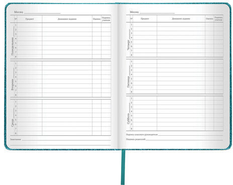 Дневник 1-11 класс 48 л., кожзам (твердая с поролоном), фольга, BRAUBERG "SPARKLE", бирюзовый, 105462