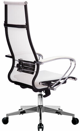 Кресло офисное МЕТТА "К-7" хром, прочная сетка, сиденье и спинка регулируемые, белое