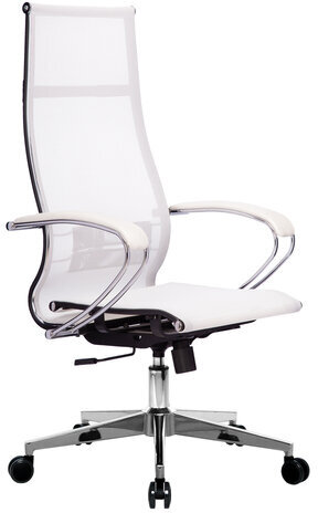 Кресло офисное МЕТТА "К-7" хром, прочная сетка, сиденье и спинка регулируемые, белое