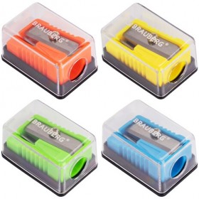 Точилка BRAUBERG "Assistant Mini", с контейнером, пластиковая, корпус ассорти, 228458