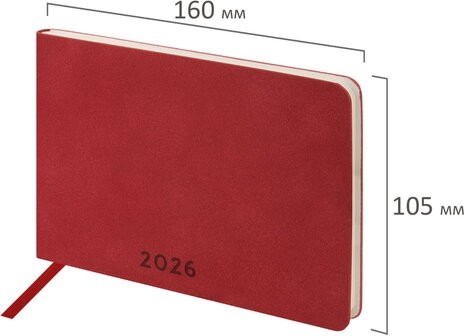 Еженедельник датированный 2026 МАЛЫЙ ФОРМАТ 105х160 мм, А6, BRAUBERG "Unique", красный, 117206