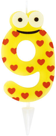 Свеча-цифра для торта "9" "С глазками", 6 см, ЗОЛОТАЯ СКАЗКА, с держателем, в блистере, 591412