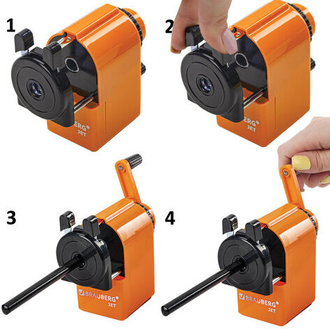 Точилка механическая BRAUBERG "JET", металлический механизм, корпус оранжевый, 229567